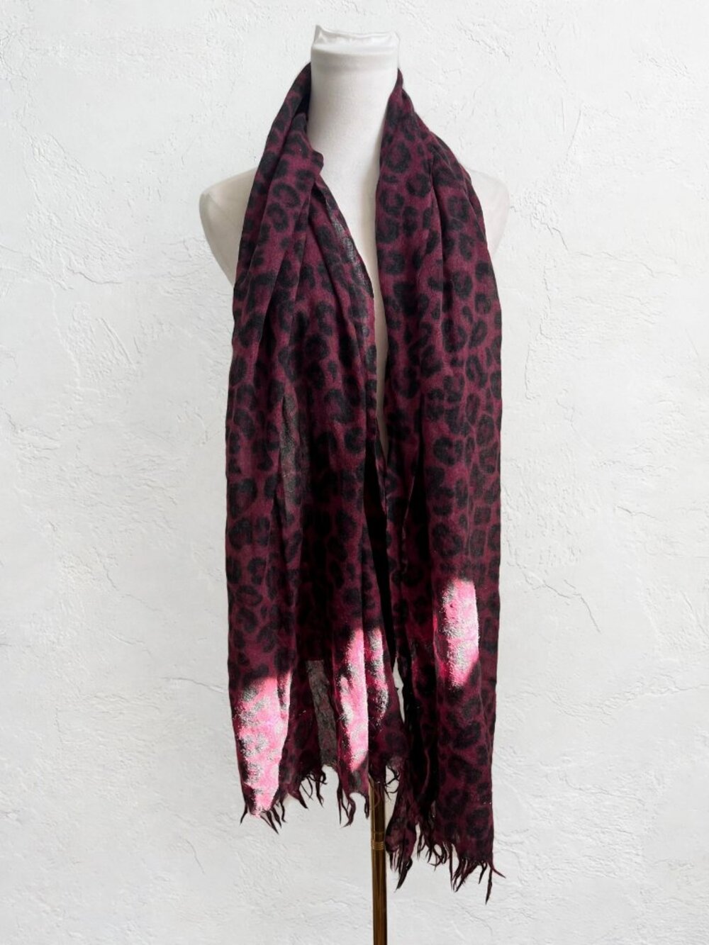 Wilfred Red Leopard Print Wool Scarf OS Fringed Blanket Scarf